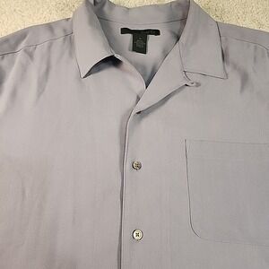 Marshall Field's Shirt Mens XL Gray 100%‎ Silk Button Front Pocket Dress Casual